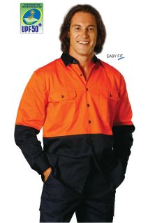 Mens High Visibility Long / Short Sleeve Cotton Drill Work Shirts with