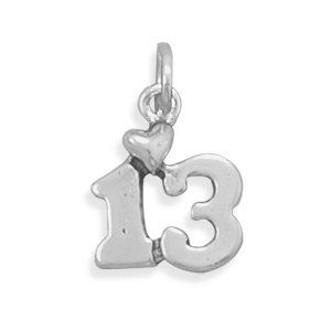 Just Turned Teen Heart Number 13 Charm Sterling Silver