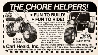 1979 Ad Carl Heald Bike Truke Kit Chore Helpers Utility Vehicle Benton