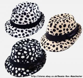 Various Fur Felt Polka Dot Dalmatian Pattern Trilby Hat