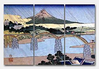 Hokusai Kintai Bridge Ceramic Mural Backsplash Kitchen 24x16 in