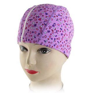 Como Women Flowers Print Stretchy Swim Cap Hat Purple