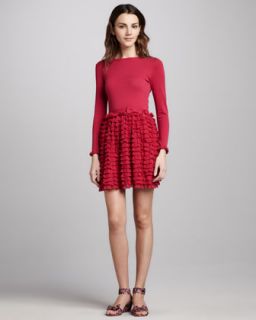 RED Valentino Long Sleeve Ruffle Skirt Dress, Fuchsia   Neiman Marcus