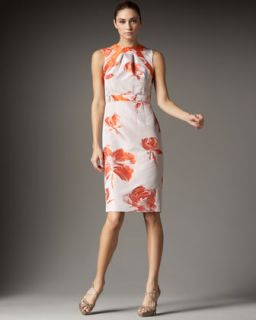 Carolina Herrera Floral Print Taffeta Sheath Dress   Neiman Marcus