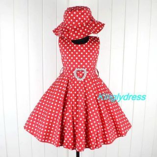 New Girls Spring Summer Holiday Dress Hat Set Red Outfit Children Size