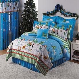 Blue Christmas Holiday Winter Snowman 8PC Comforter Sheets Bedding Set