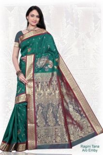Hema Green Art Silk India Sari Saree Fabric Tana Silk