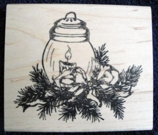 Blue Ridge Impressions Rubber Stamp Christmas Candle Holly Ribbon Lamp