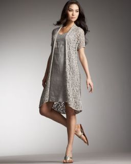 Eileen Fisher Luster Long Lace Cardigan & Linen Twinkle Dress   Neiman