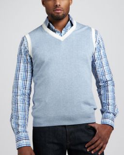 49HG Etro Cotton Cashmere Knit Vest & Paisley Jacquard Check Shirt