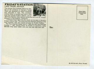 Harrahs Pony Express Memorial Postcard Fridays Station
