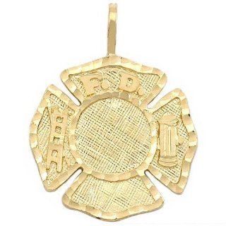 Firefighter Maltese Cross Charm 14K Gold 23mm: Jewelry