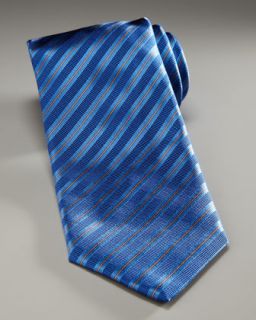 Brioni Striped Silk Tie, Blue/Orange   