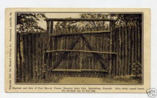 Harrodsburg KY Fort Harrod Stockade Gate vint Postcard