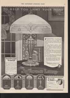 1923 Jefferson Electric Lamp Home Decor Appliance Ad
