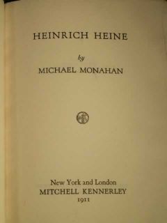1911 Michael Monahan Inscribed Heinrich Heine The Phoenix Civil War