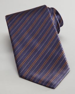 Bias Stripe Silk Tie, Brown/Navy