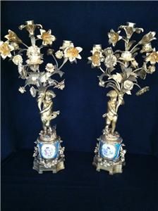  Pair of Antique French Bronze Candelabra/Serves by H.Picard
