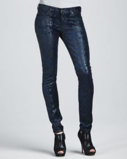 Rich and Skinny Legacy Blue Foil Houndstooth Skinny Jeans   Neiman