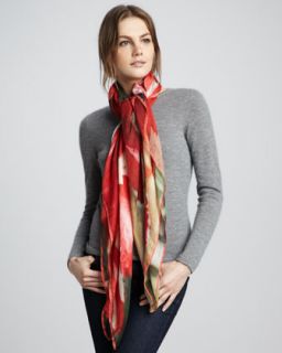 Parrot Tulip Print Scarf, Carnation Red