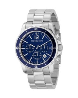 Michael Kors Mens Silver Watch with Blue Dial   