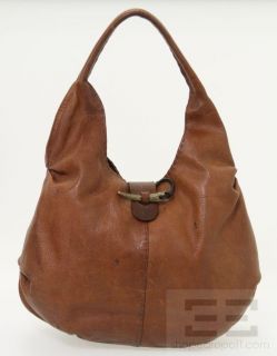 henry beguelin brown leather gold horn hobo handbag