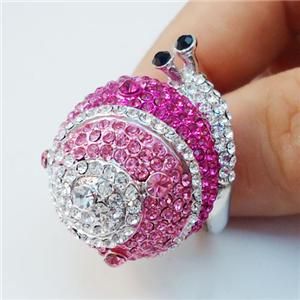 Chunky Snail Animal Ring Sz 7 w Pink Swarovski Crystal
