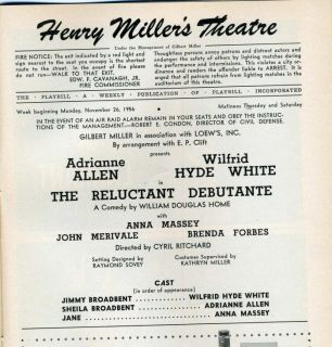 Reluctant Debutante Playbill 1956 Wilfred Hyde White