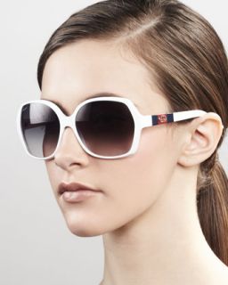 Gucci Logo Square Frame Sunglasses, White   