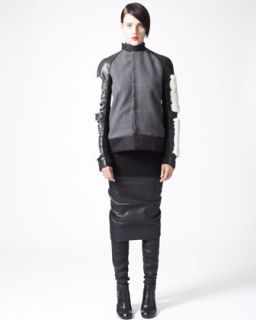 Rick Owens Mink Trim Motorcycle Jacket, Long Ribbed Sweater & Ruched