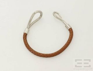 Hermes Brown Woven Leather Silver Jumbo Hook Bracelet