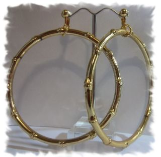 Clip on 3 Bamboo Large Hoop Non Pierced Earrings H257 Juicebox Jewels