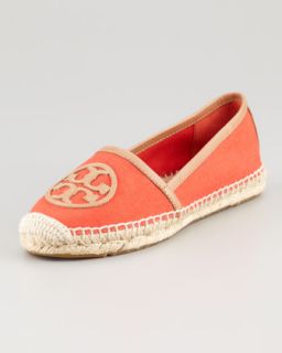 X1F74 Tory Burch Angus Flat Espadrille Slip On, Flame Red