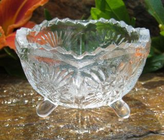 Higbee Panelled Thistle Clear Glass Footed Open Salt Dip, Cellar, Dish