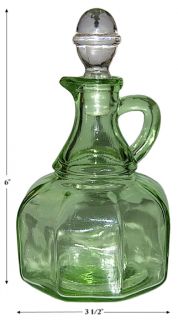 hazel atlas green oil bottle cruet with crystal stopper
