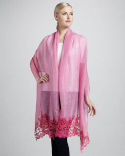 D0FTK Valentino Romantic Lace Floral Shawl, Pink