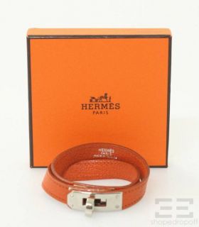 Hermes Orange Leather Kelly Double Tour Wrap Bracelet