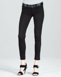T5PDS Hudson Leelou Black Leather Colorblock Cropped Jeans