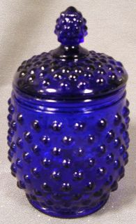 Cobalt Blue Glass Hobnail Pattern Covered Honey Jar