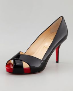 Shelley Peep Toe Red Sole Pump, Black/Red