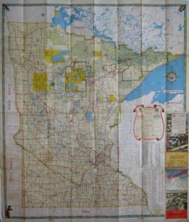1950 Minnesota Official State Highway Road Map Hibbing