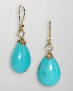 Y1BCF Elizabeth Showers 18k Gold Diamond & Turquoise Teardrop Earrings