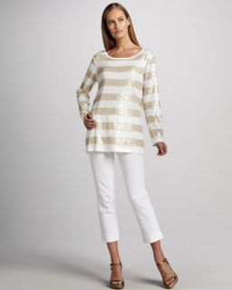 sequined striped tunic ponte slim ankle pants petite $ 158 238