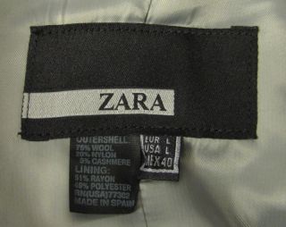 Zara Heather Gray Jacket Sz L Wool Cashmere Blend Hidden Zipper Mens