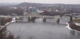 the zanesville y bridge seen from a high bluff south