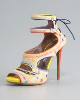 X0ZWS Tabitha Simmons Embroidered Ankle Strap Platform Sandal