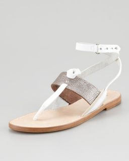 Sigrid Ankle Wrap Thong Sandal, Silver