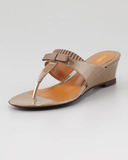 striped fabric patent wedge thong sandal taupe $ 455