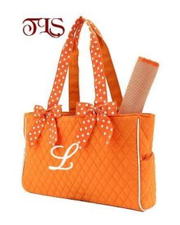 Personalized 2pc Diaper Bag Quilted Cotton Orange White