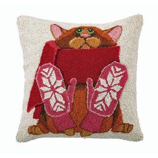 Mittens Tabby Cat Wool Hooked Throw Pillows, 16 X 16, By